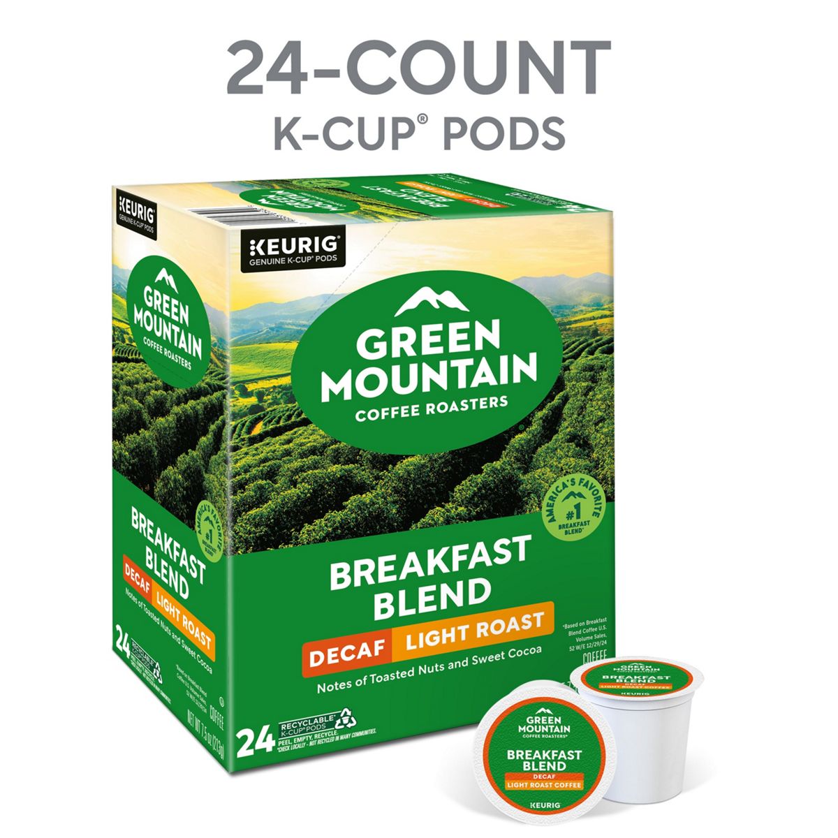 Green Mountain Coffee Roasters Breakfast Blend Decaf Coffee K-Cup Pods