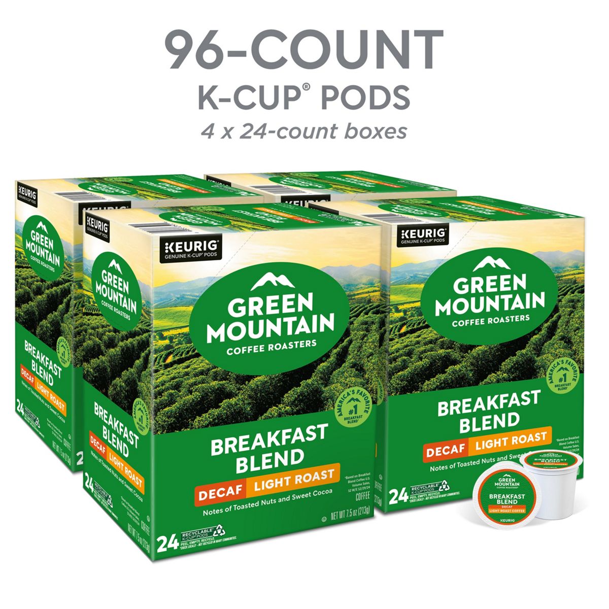 Green Mountain Coffee Roasters Breakfast Blend Decaf Coffee K-Cup Pods