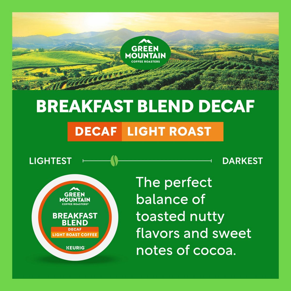 Green Mountain Coffee Roasters Breakfast Blend Decaf Coffee K-Cup Pods