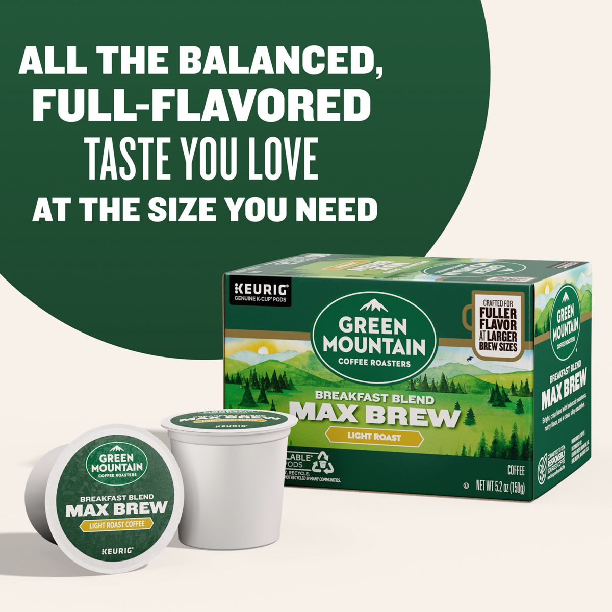 Green Mountain Coffee Roasters Breakfast Blend Max Brew Coffee K-Cup Pods