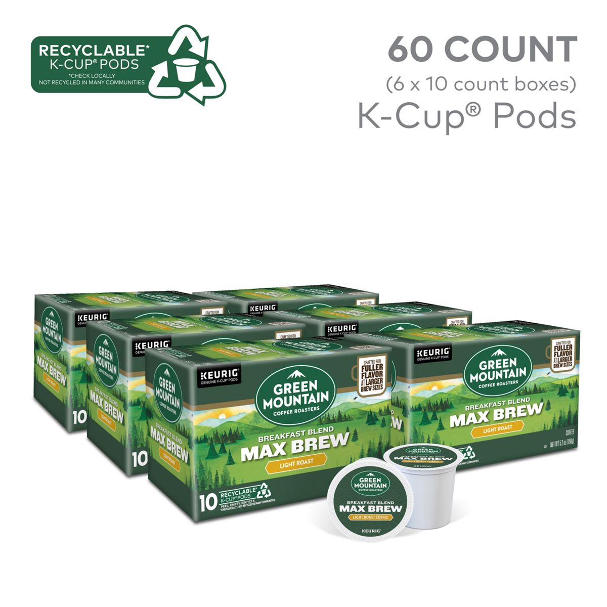 Green Mountain Coffee Roasters Breakfast Blend Max Brew Coffee K-Cup Pods