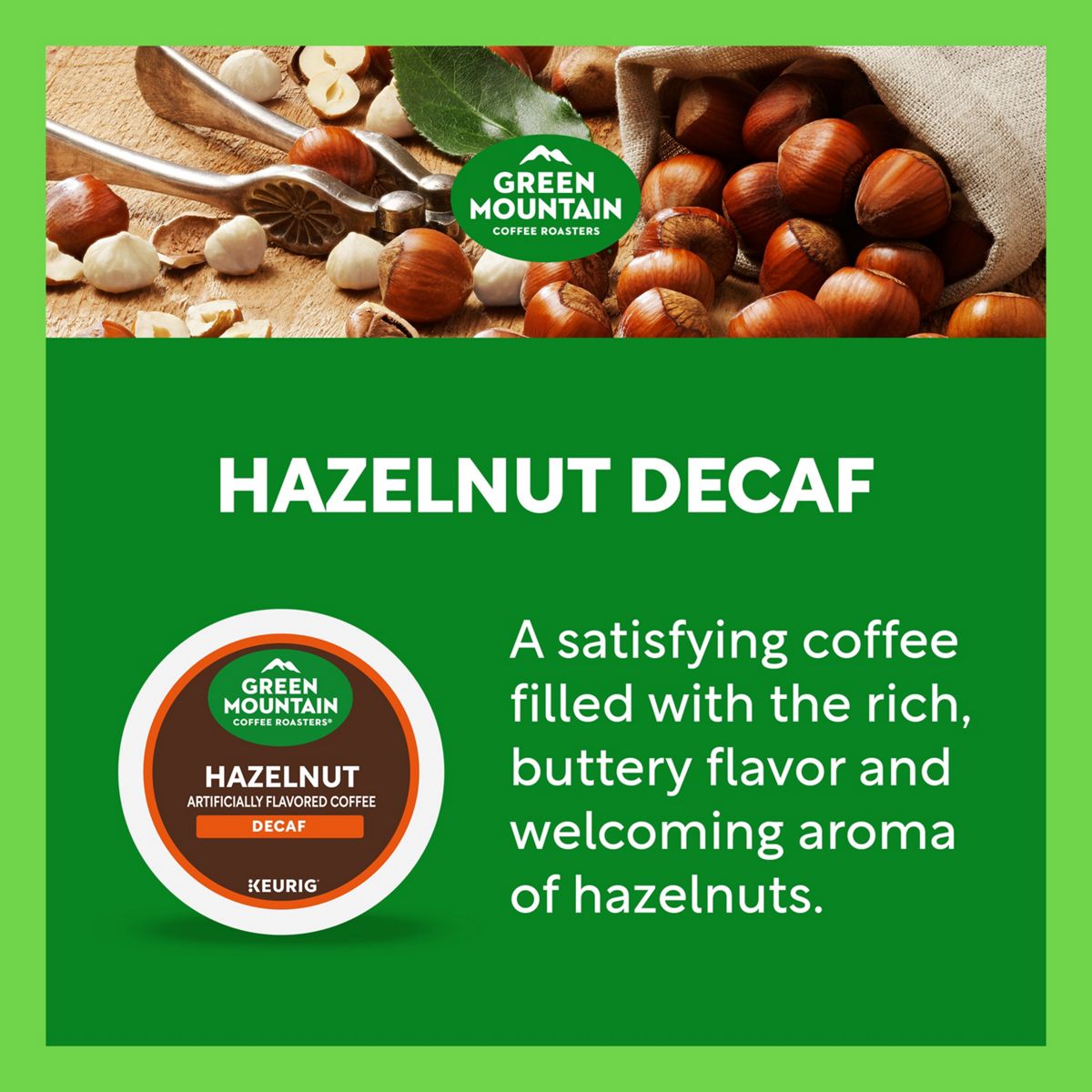 Green Mountain Coffee Roasters Hazelnut Decaf Coffee K-Cup Pods