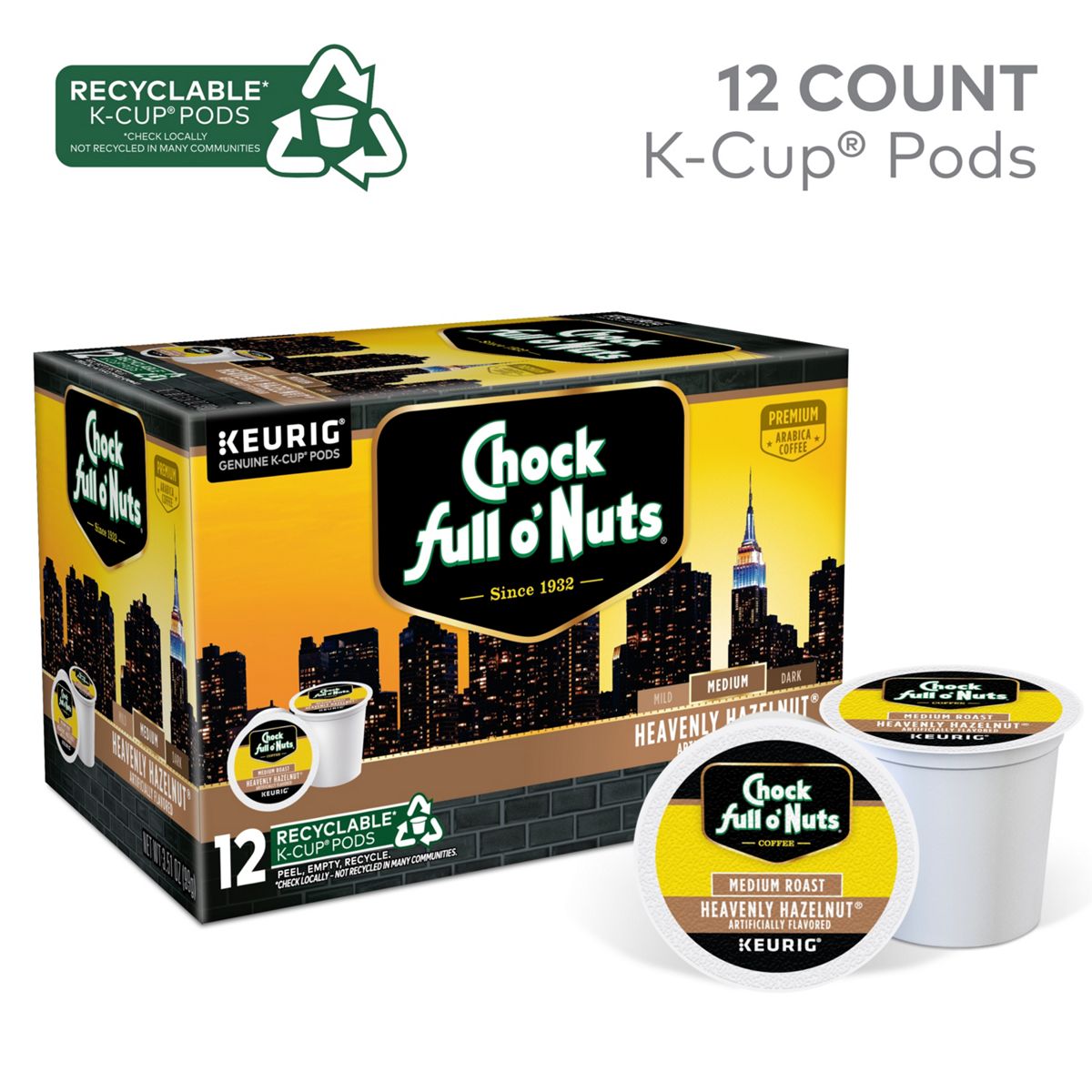 Chock full o'Nuts Heavenly Hazelnut Coffee K-Cup Pods
