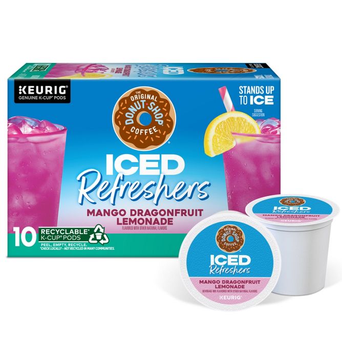 The Original Donut Shop Coffee Iced Refreshers Mango Dragonfruit Lemonade K-Cup Pods