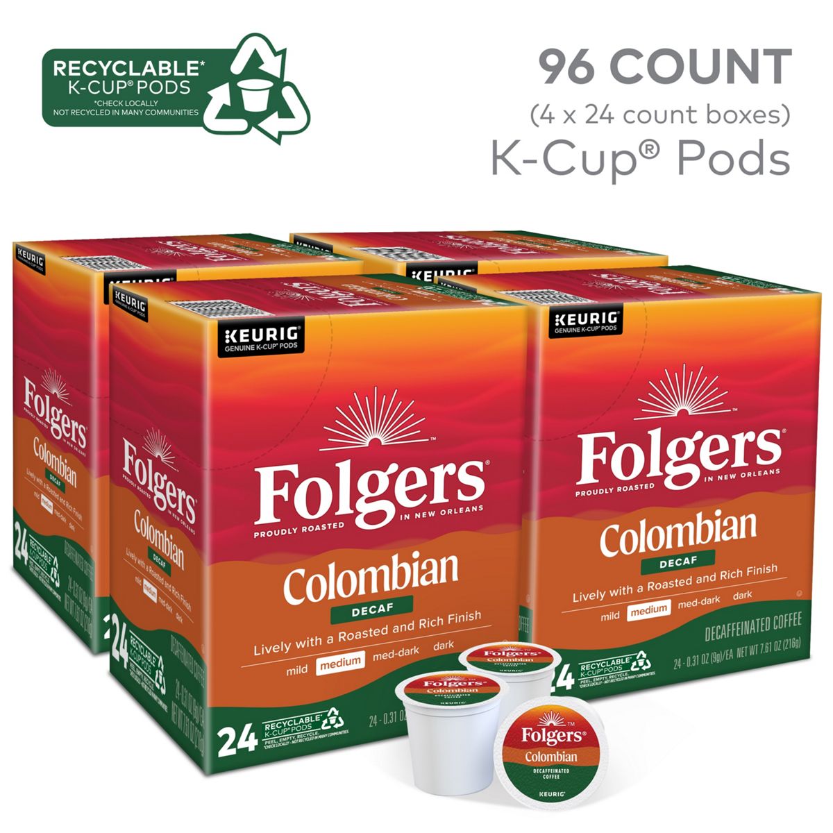 Folgers Colombian Decaffeinated Coffee K-Cup Pods