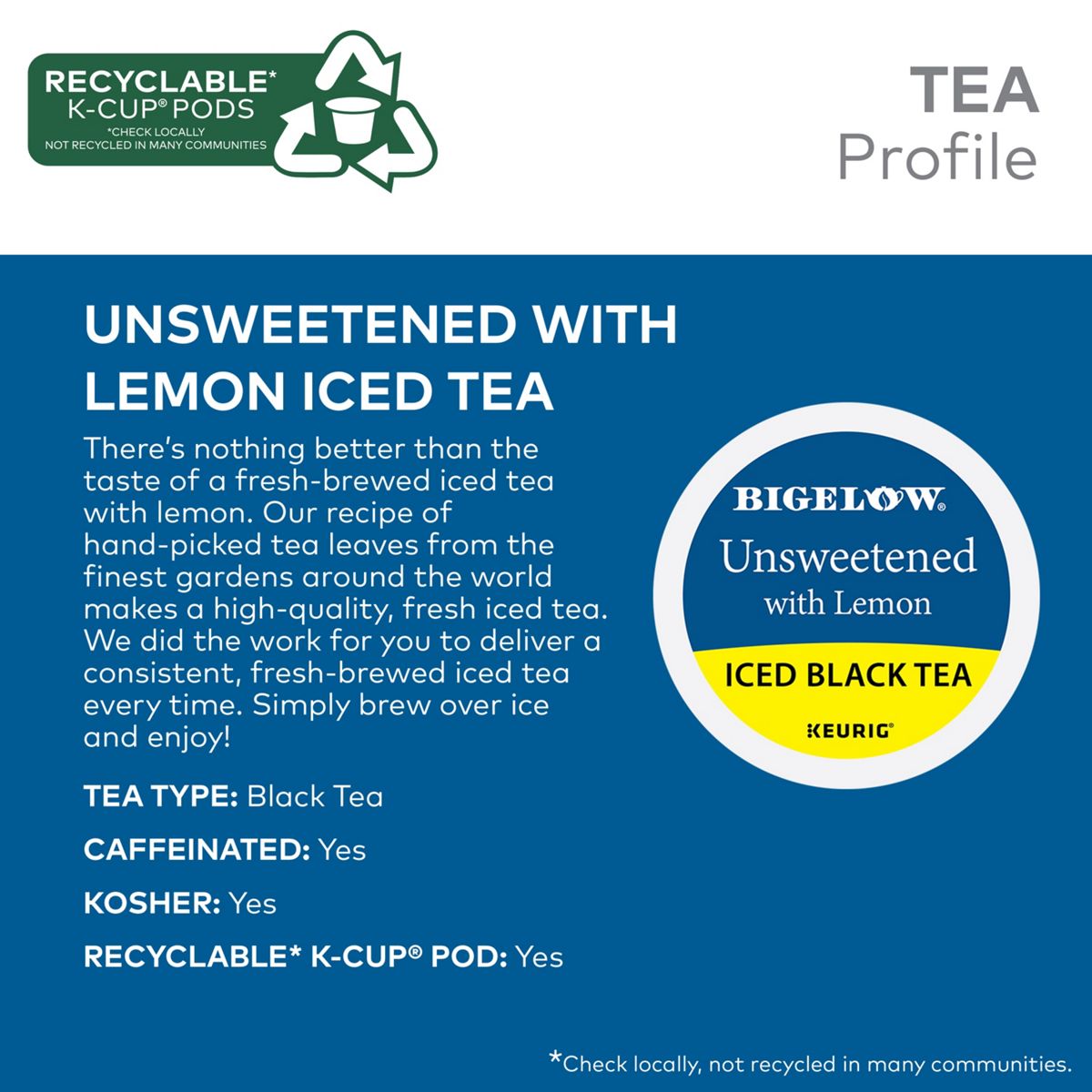 Bigelow Black Tea with Lemon Unsweetened Iced Tea K-Cup Pods