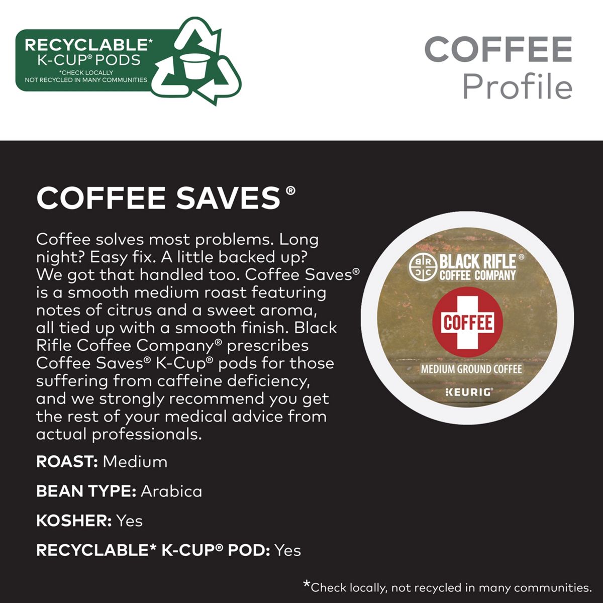 Black Rifle Coffee Company Coffee Saves Coffee K-Cup Pods