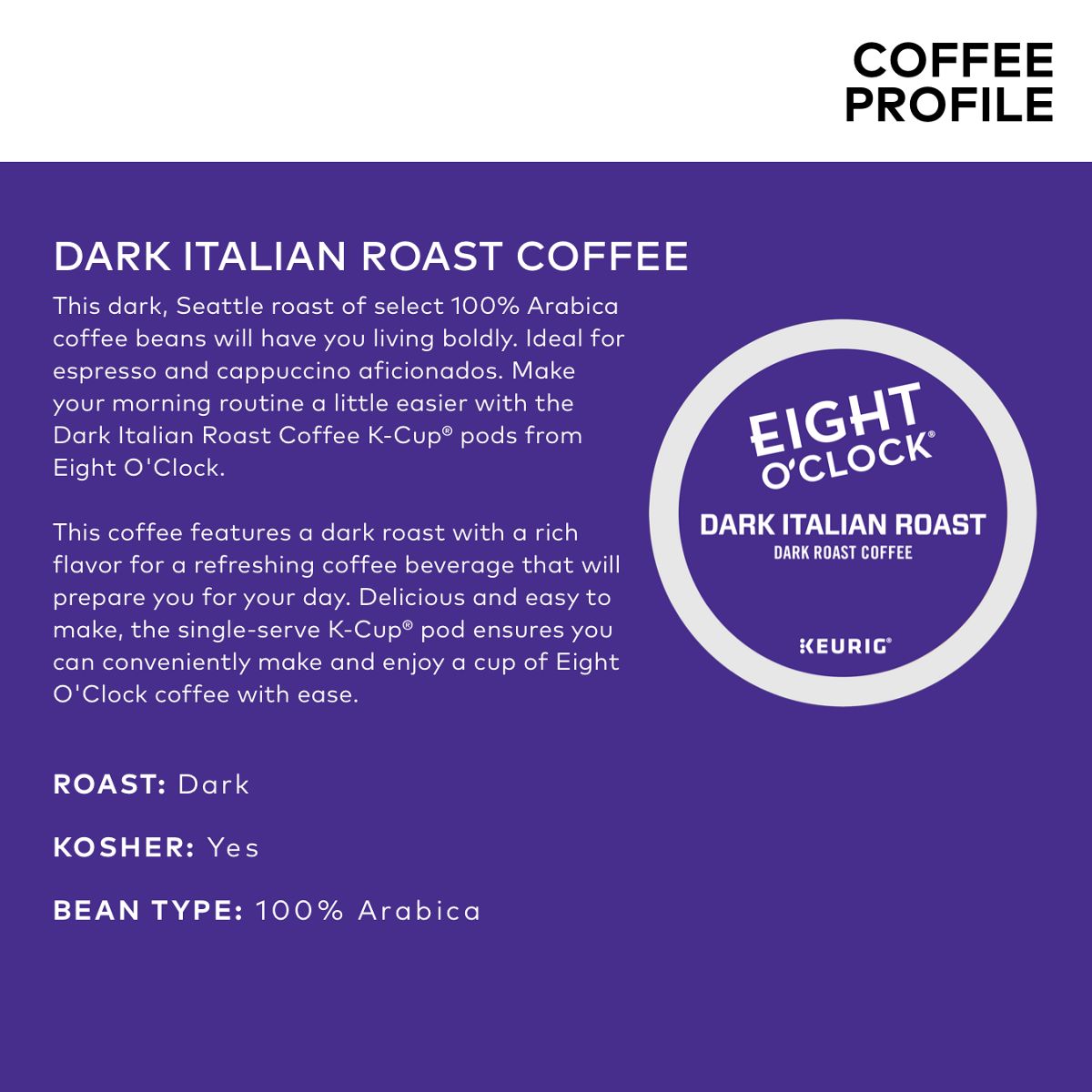 Eight O'Clock Dark Italian Espresso Coffee K-Cup Pods