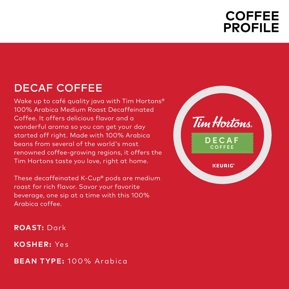 Tim Hortons Decaf Coffee K-Cup Pods