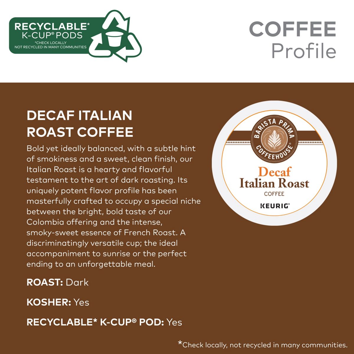 Barista Prima Coffeehouse Decaf Italian Roast Coffee K-Cup Pods