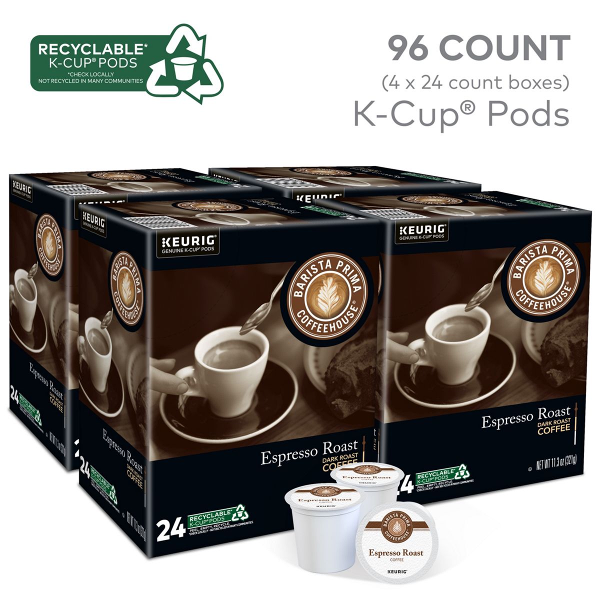Barista Prima Coffeehouse Espresso Roast Coffee K-Cup Pods