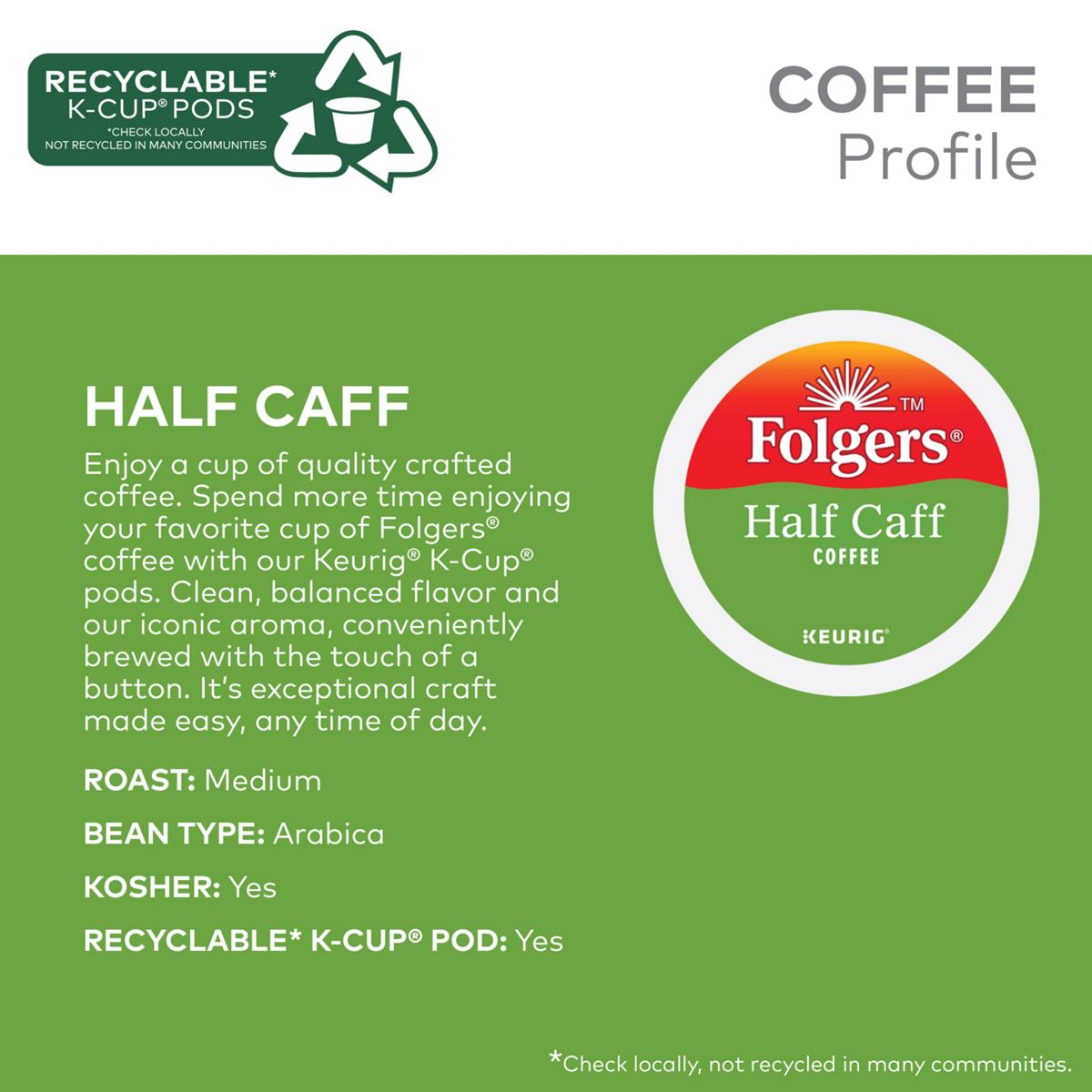 Folgers 1/2 Caff Coffee K-Cup Pods