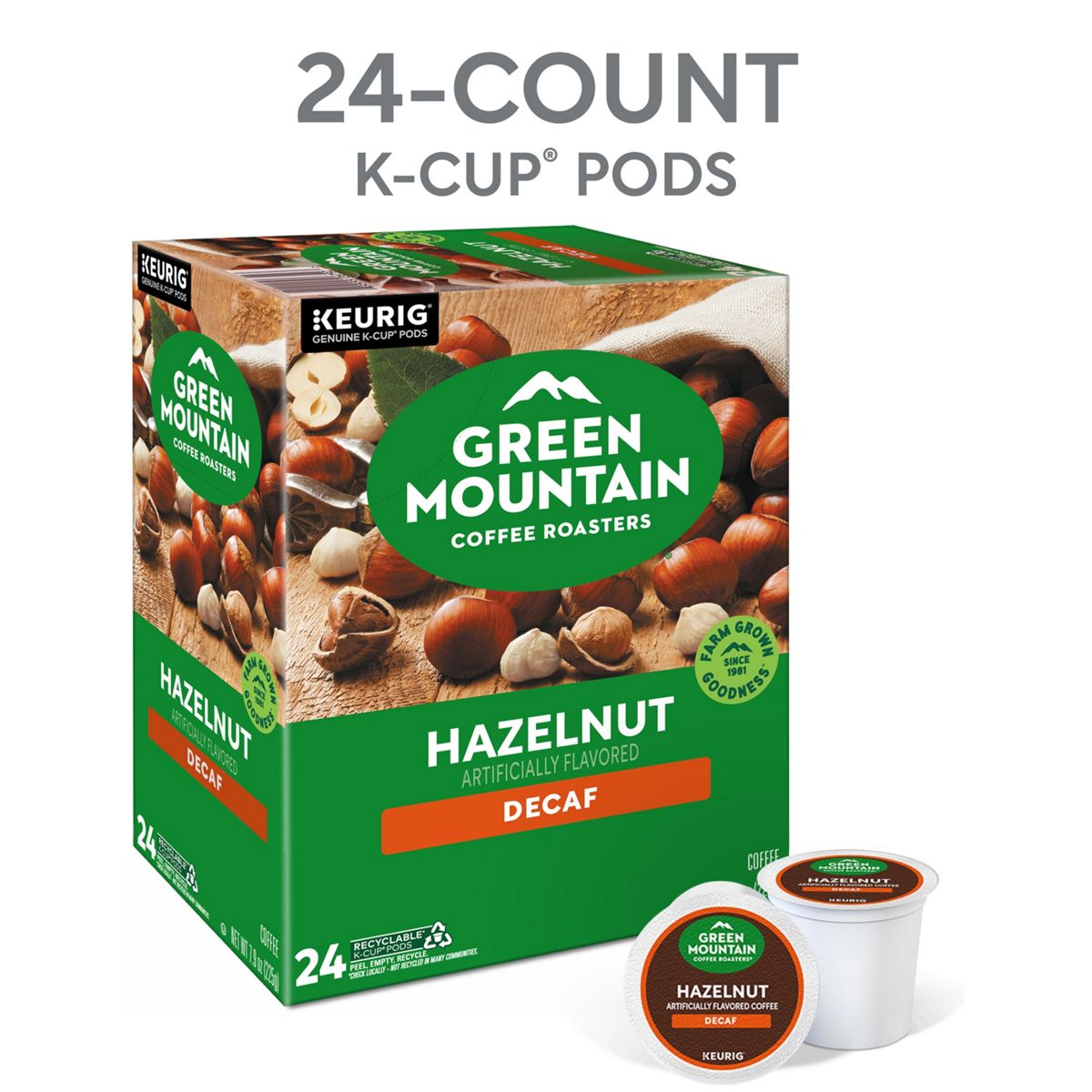 Green Mountain Coffee Roasters Hazelnut Decaf Coffee K-Cup Pods