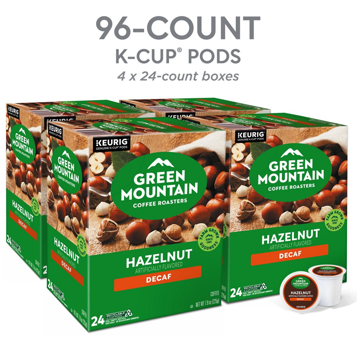 Green Mountain Coffee Roasters Hazelnut Decaf Coffee K-Cup Pods