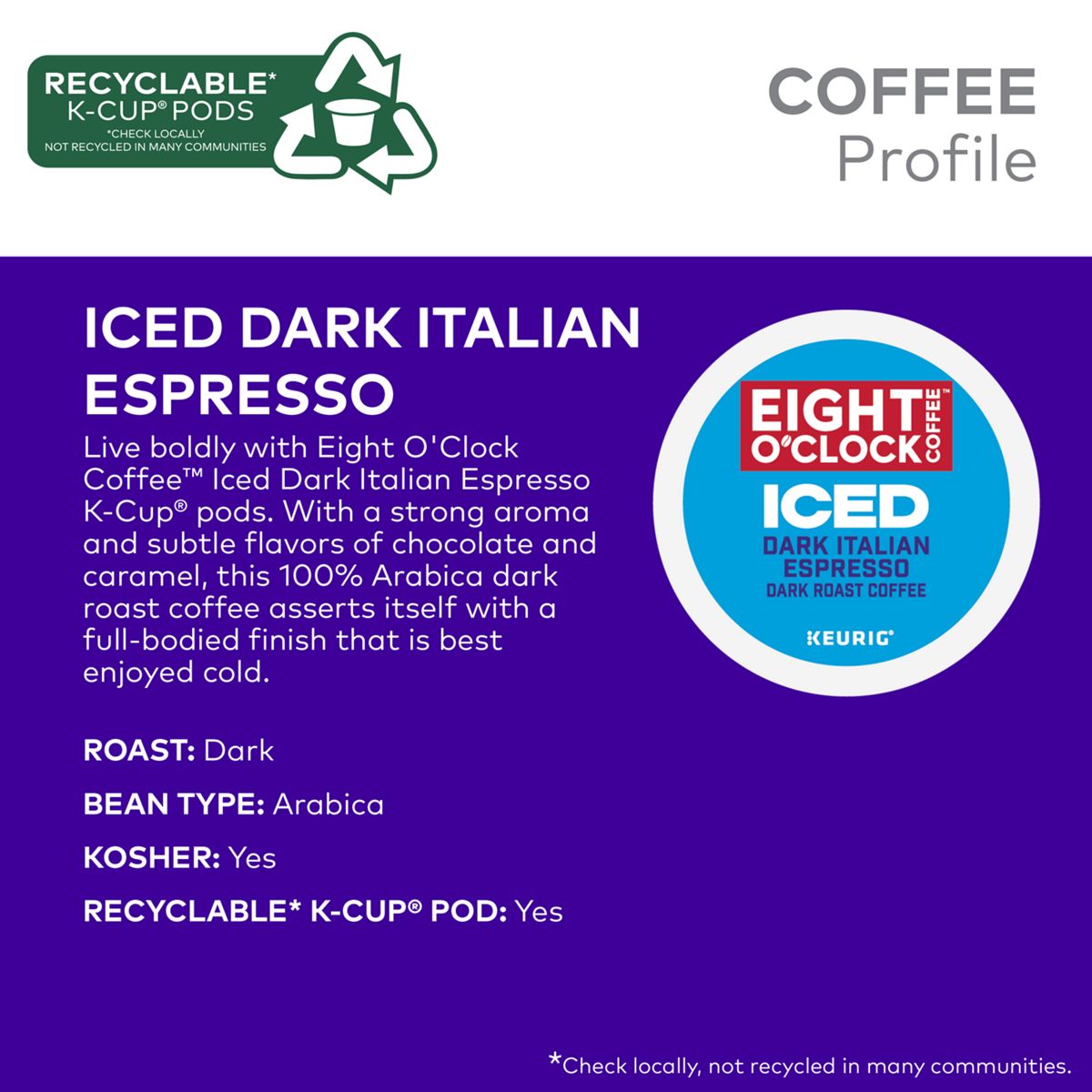Eight O'Clock Iced Dark Italian Espresso K-Cup Pods
