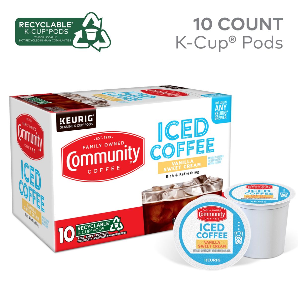 Community Coffee Iced Vanilla Sweet Cream Coffee K-Cup Pods