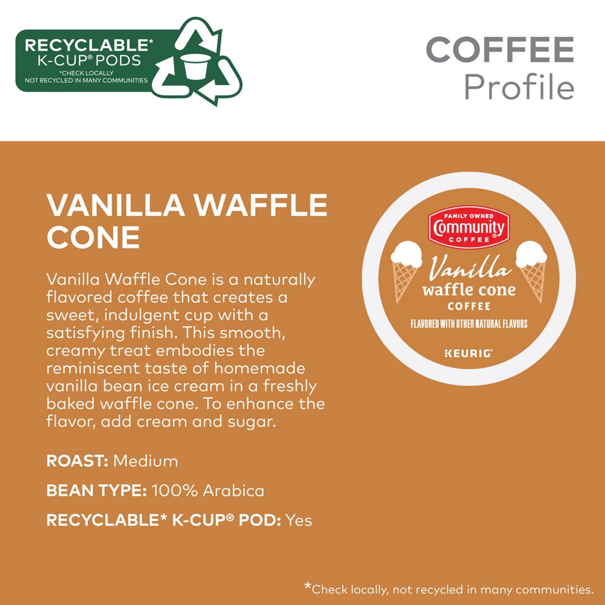 Community Coffee Vanilla Waffle Cone Coffee K-Cup Pods