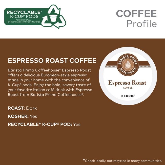 Barista Prima Coffee Espresso Roast Coffee K-Cup Pods