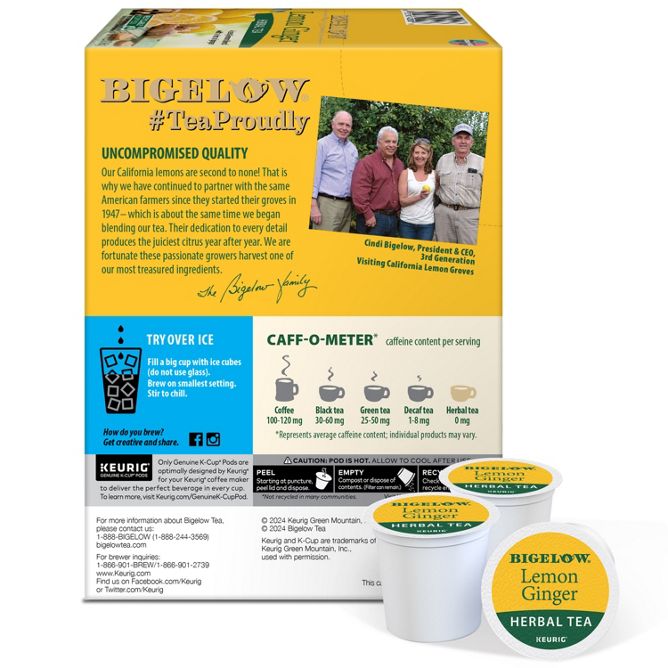 Bigelow Tea Lemon Ginger Herbal Tea K-Cup Pods