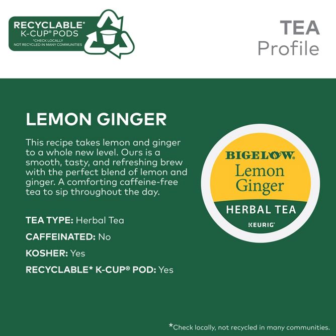 Bigelow Tea Lemon Ginger Herbal Tea K-Cup Pods