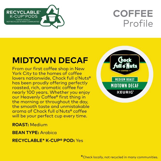 Chock full o'Nuts Midtown Decaf K-Cup Pods