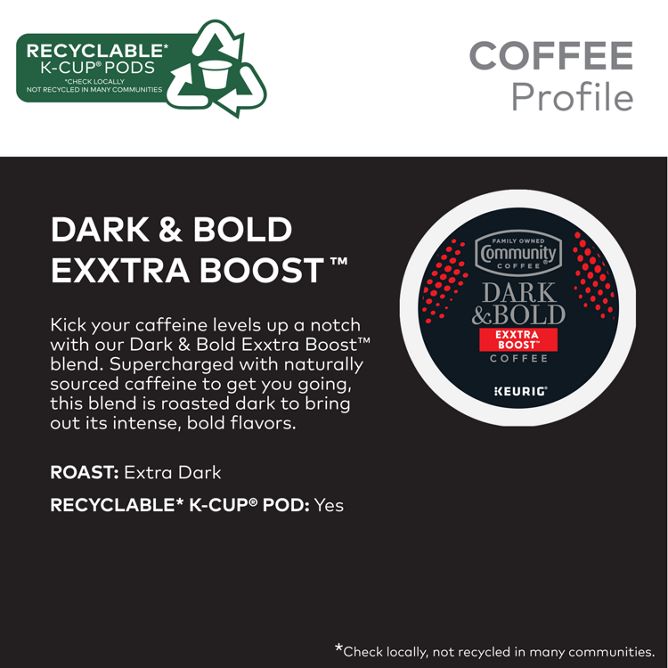 Community Coffee Dark & Bold Exxtra Boost K-Cup Pods