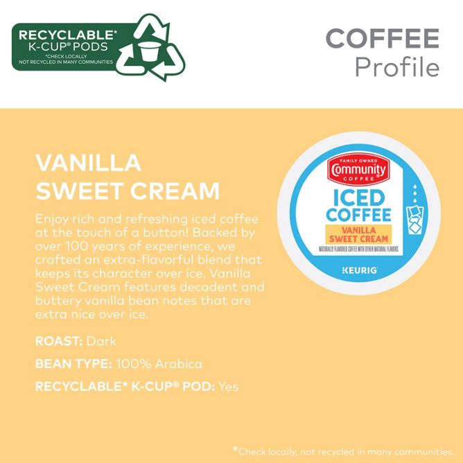 Community Coffee Iced Vanilla Sweet Cream Coffee K-Cup Pods