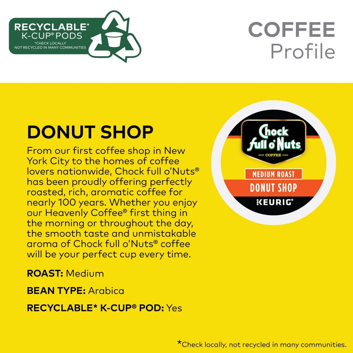 Chock full o'Nuts Donut Shop Coffee K-Cup Pods