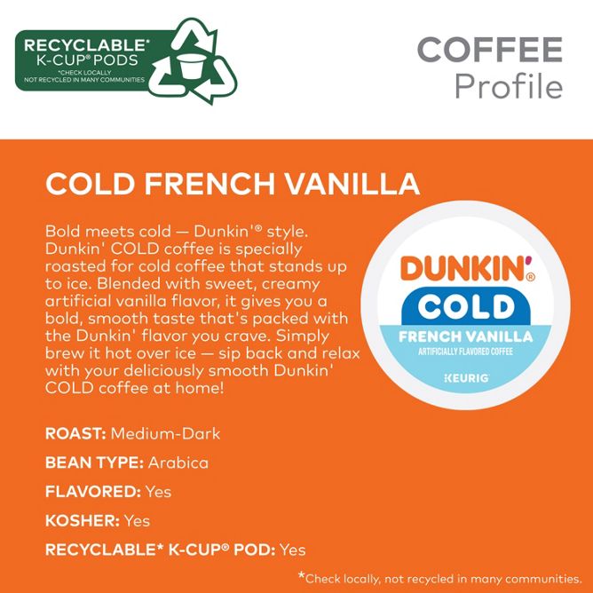 Dunkin Coffee Cold French Vanilla K-Cup Pods