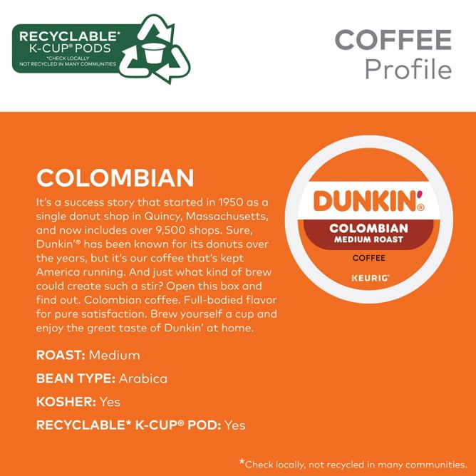 Dunkin Coffee Colombian K-Cup Pods