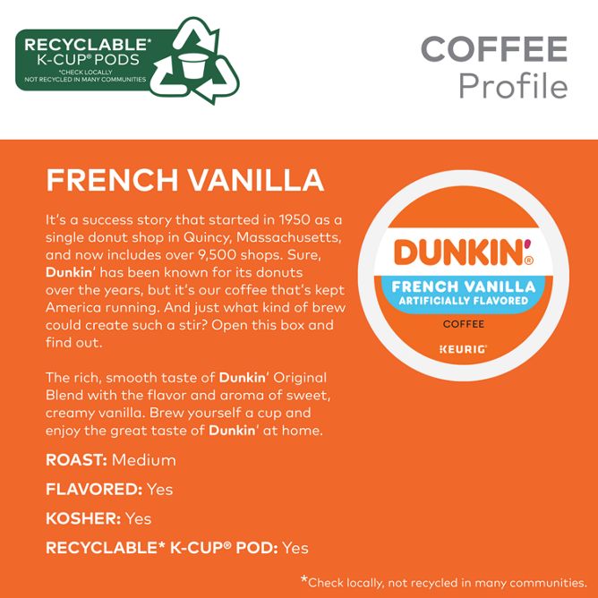 Dunkin Coffee French Vanilla K-Cup Pods