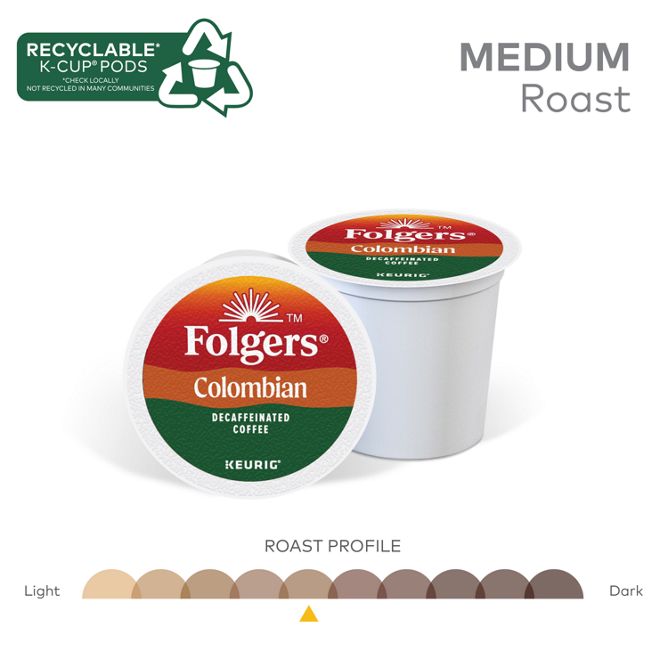 Folgers Coffee Colombian Coffee (DECAF) K-Cup Pods
