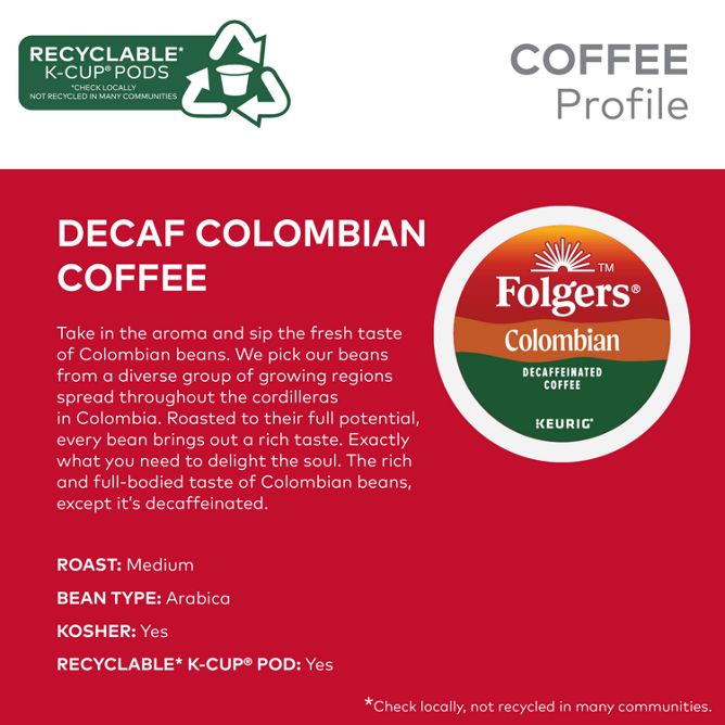 Folgers Coffee Colombian Coffee (DECAF) K-Cup Pods