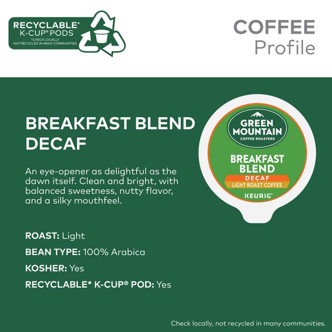 Green Mountain Coffee Roasters Breakfast Blend (Decaf) K-Cup Pods