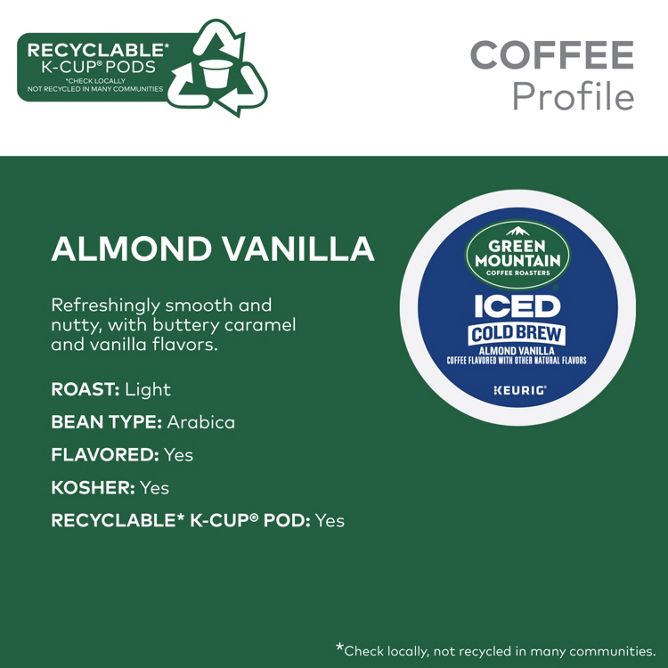 Green Mountain Coffee Roasters ICED Almond Vanilla Cold Brew K-Cup Pods