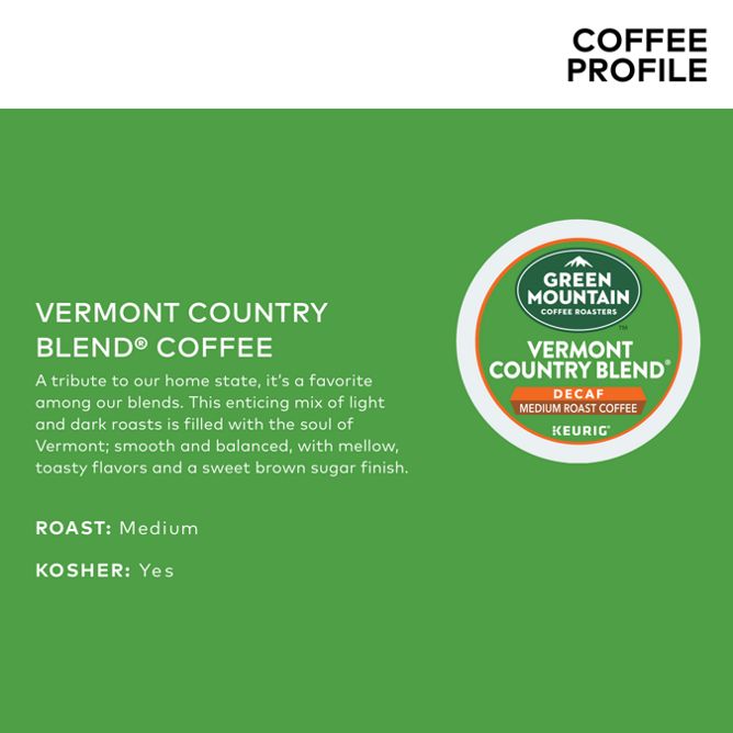 Green Mountain Coffee Roasters Vermont Country Blend (DECAF) K-Cup Pods