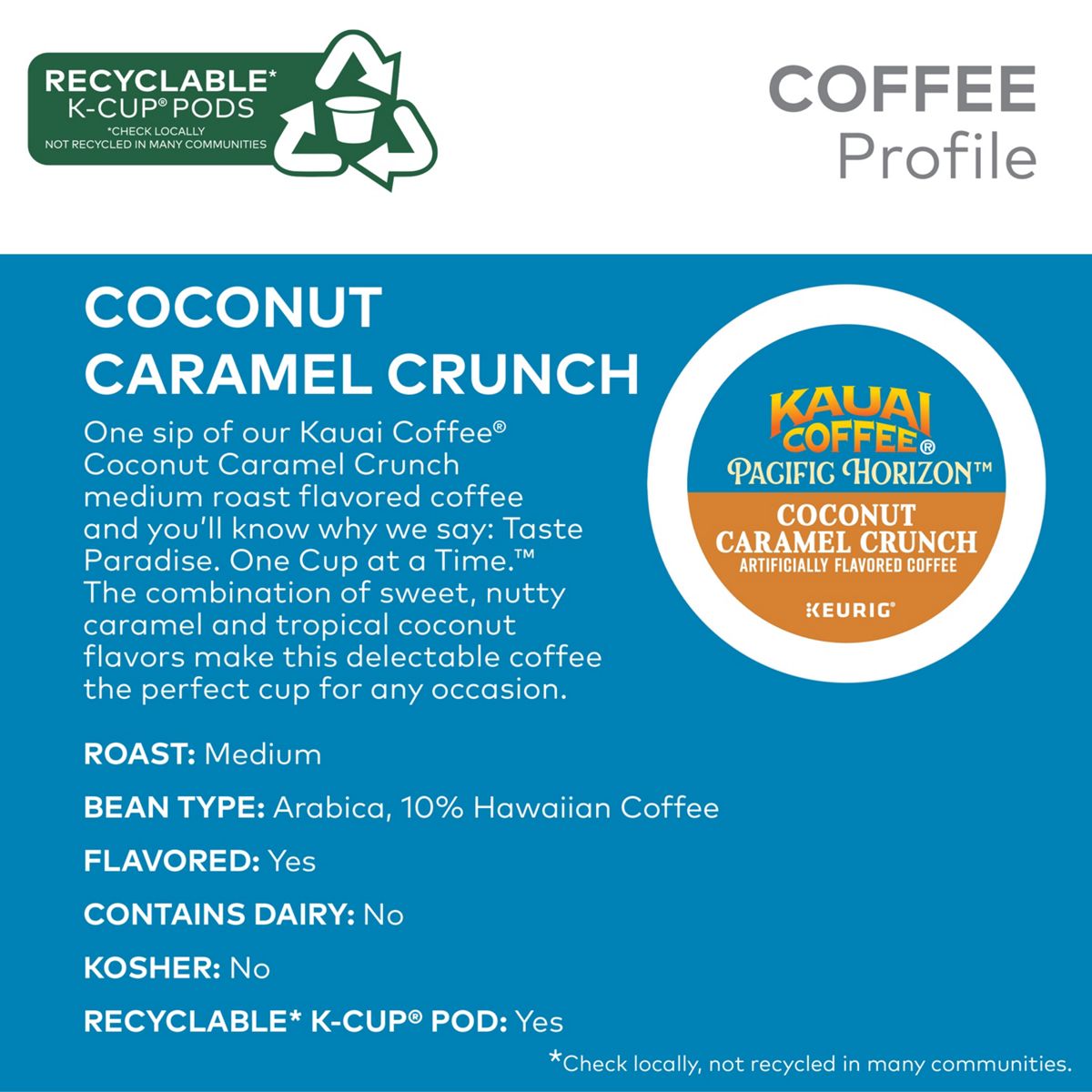 Kauai Coffee Coconut Caramel Crunch Coffee K-Cup Pods