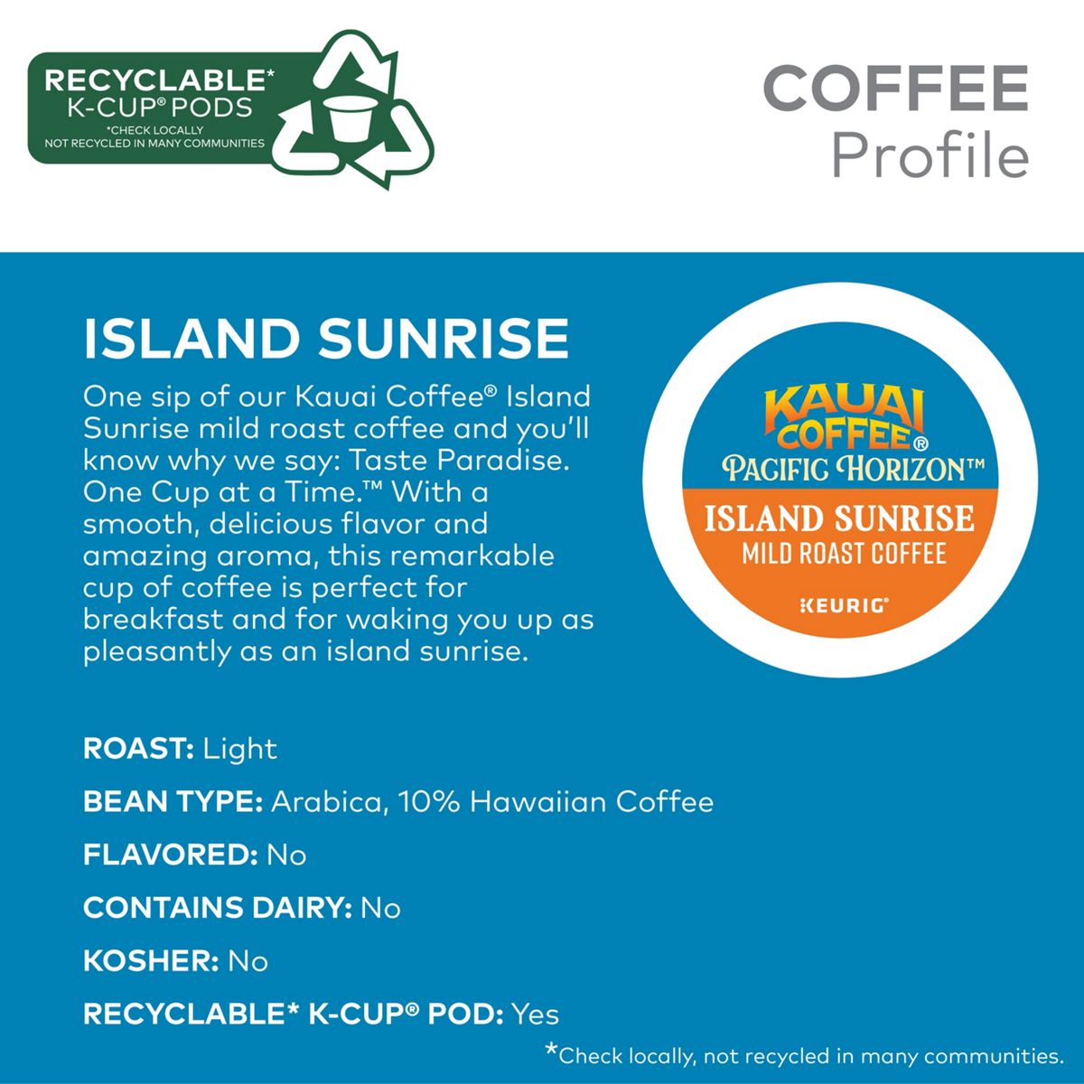 Kauai Coffee Island Sunrise Coffee K-Cup Pods