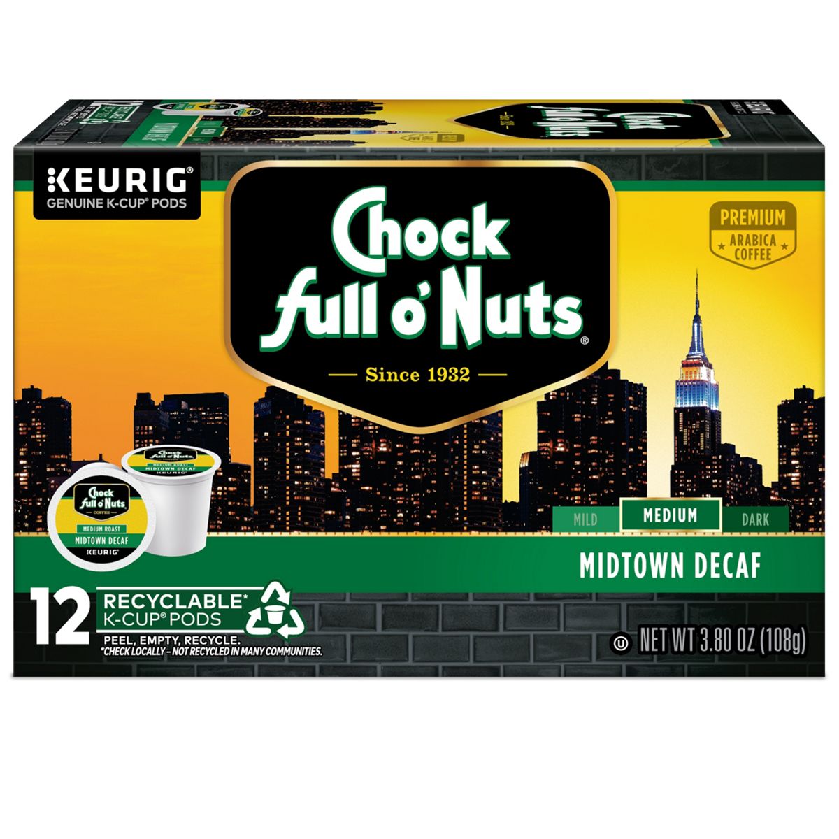 Chock full o'Nuts Midtown Decaf K-Cup Pods