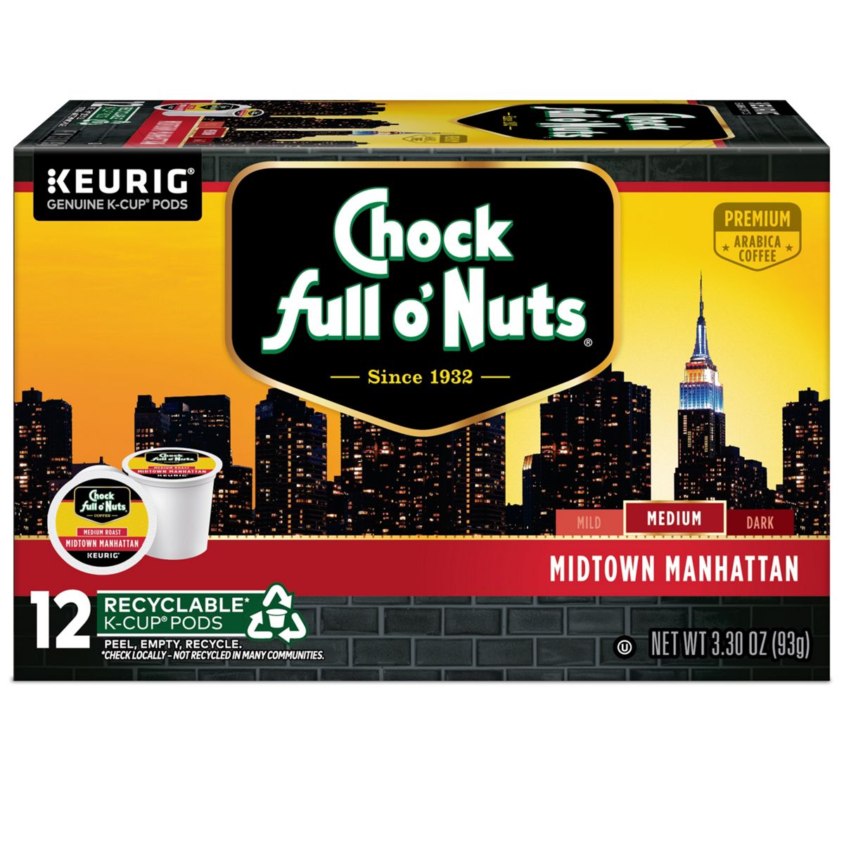 Chock full o'Nuts Midtown Manhattan Coffee K-Cup Pods