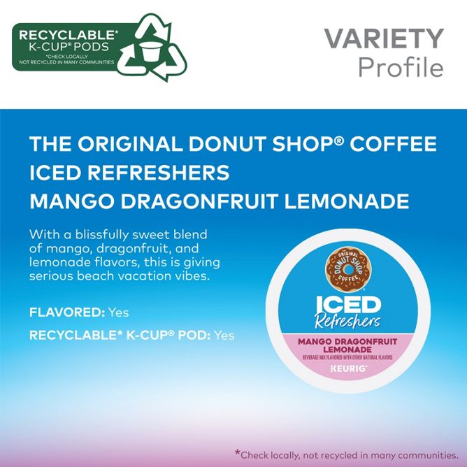 The Original Donut Shop Coffee Iced Refreshers Mango Dragonfruit Lemonade K-Cup Pods